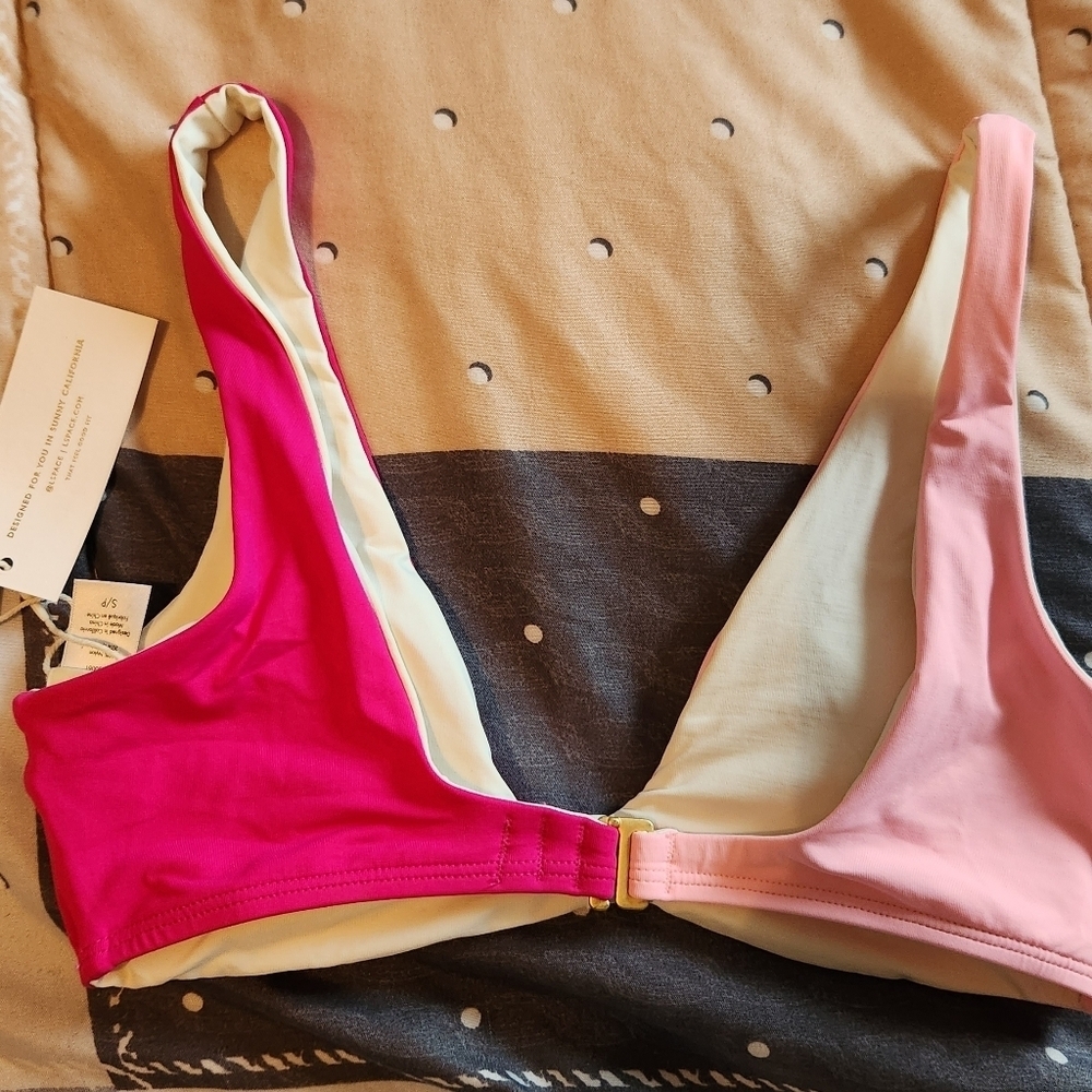 LSPACE Luna Bikini Top in Crystal Pink & Bougainvillea SIZE SMALL NWT - Picture 3 of 5